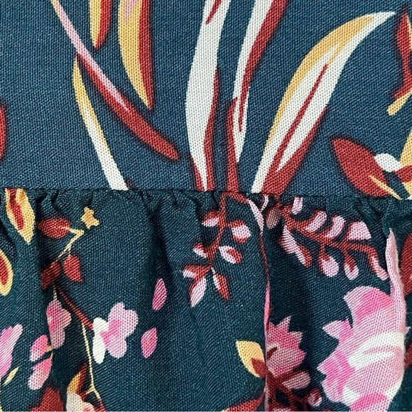 Boho green Floral print Cold Shoulder Dress bell sleeve tassel SZ XS/S/M viscose - Picture 7 of 8